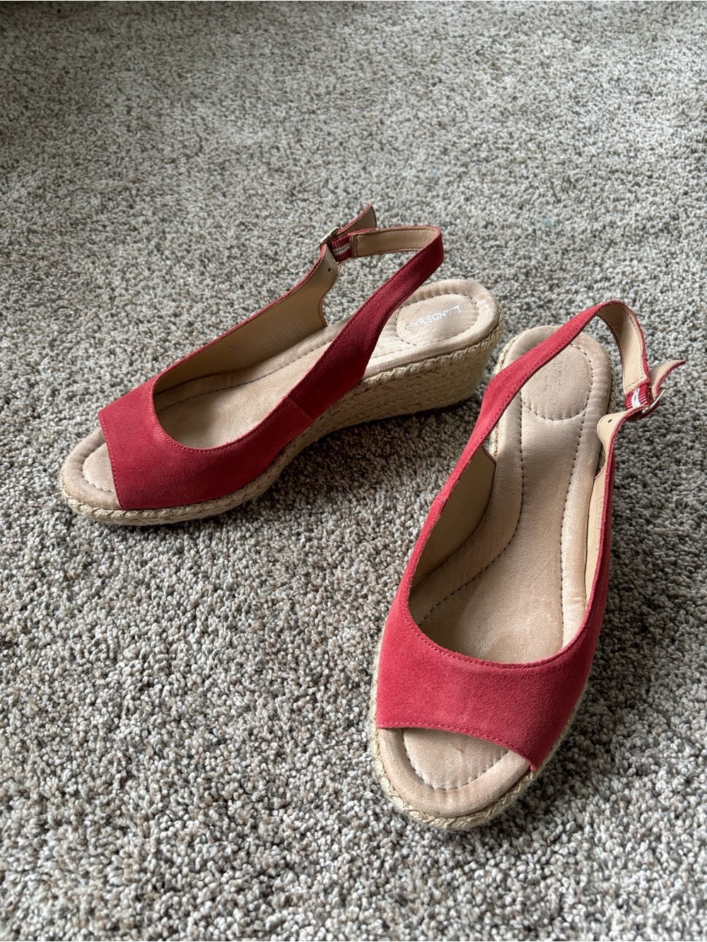 Land ‘s End Slingback Espadrille Wedge Sandals - Coral Pink Rose